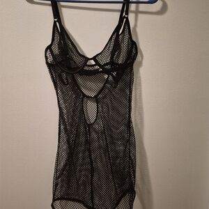 Victoria's Secret Black Fishnet Chemise Slip